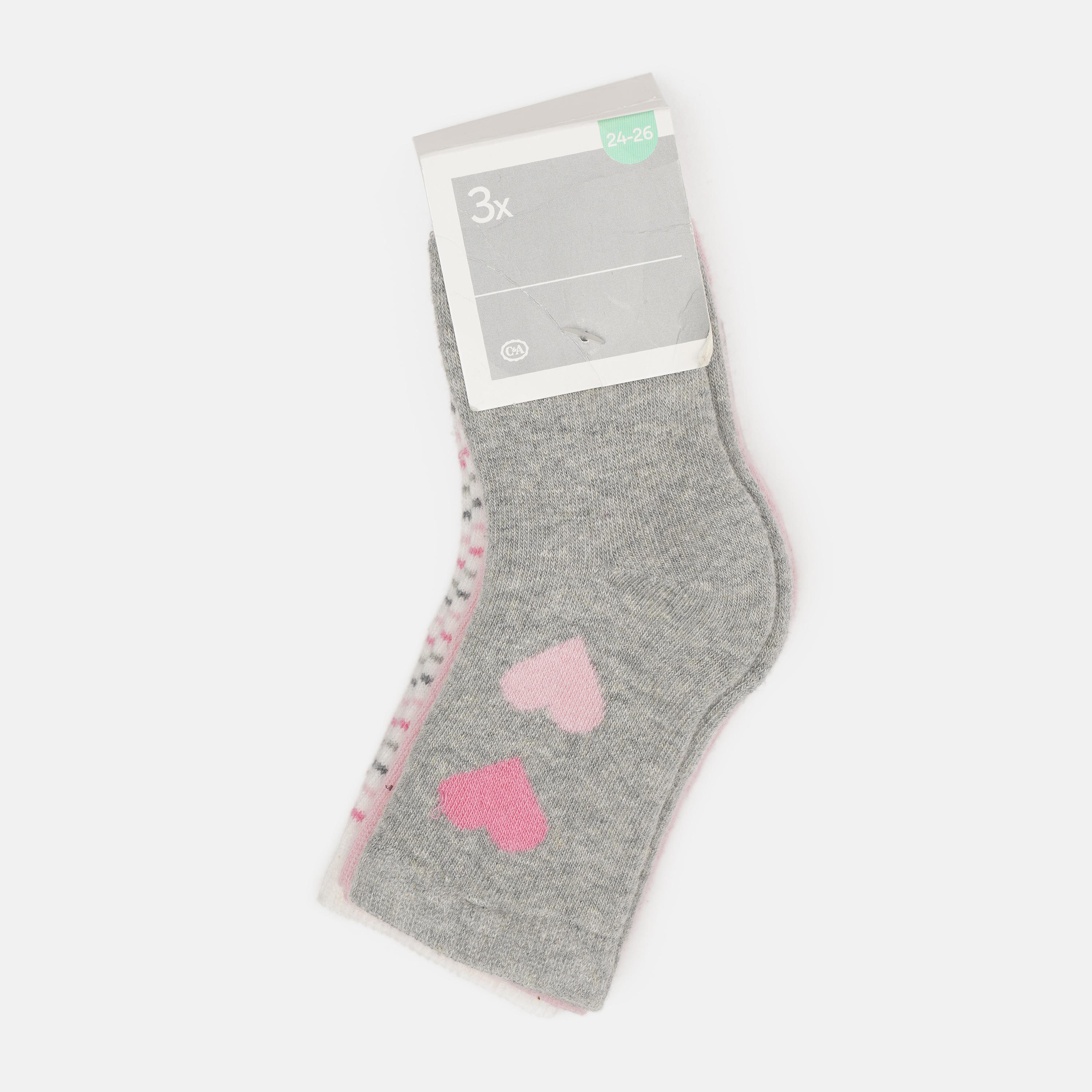 Шкарпетки C&A р. 24-26 3 пари Сірий/Рожевий (4182864439303)
