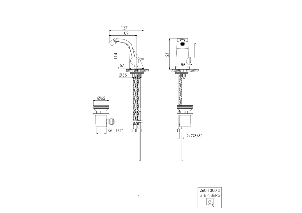 Смеситель для биде Steinberg 260 Черный матовый (260 1300 S) - фото 2