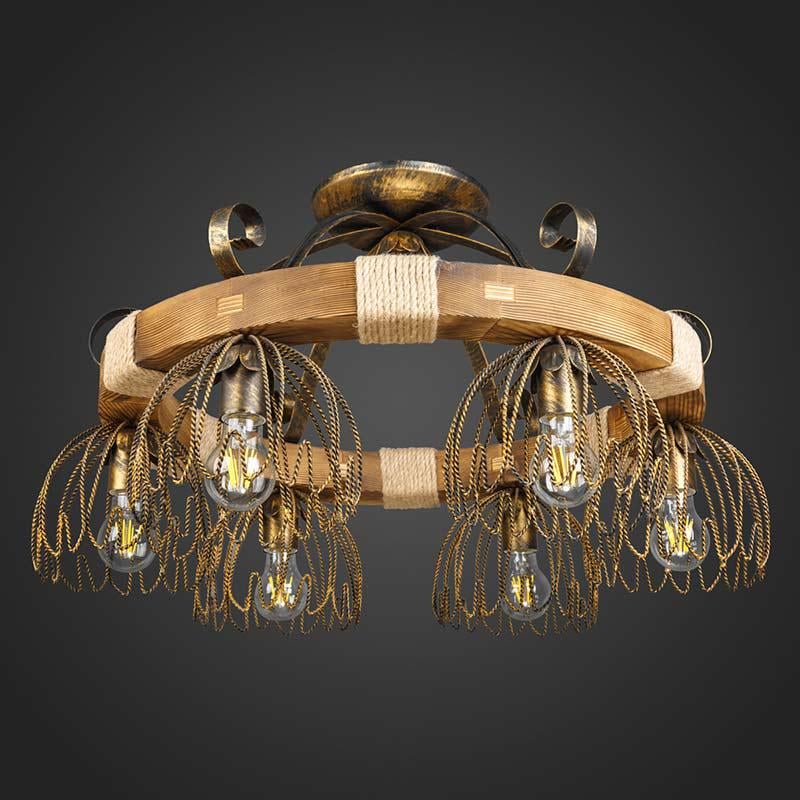 Люстра потолочная деревянная Light House DL-12998 на шесть ламп Коричневый/Бронза