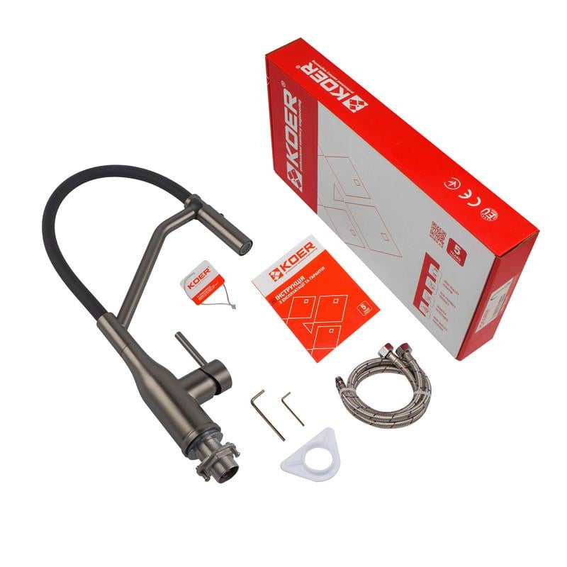 Смеситель для кухни KOER KI-70026-07 с черным силиконовым изливом (KR5211) - фото 9