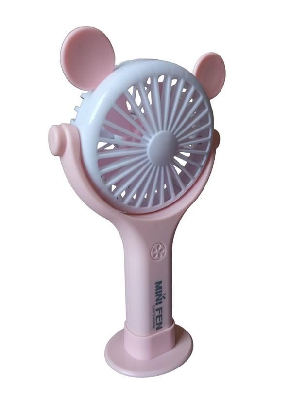 Вентилятор ручной аккумуляторный Mini Fan CS092-1 с ушками подставкой подсветкой и USB-зарядкой Розовый (11293035) - фото 2