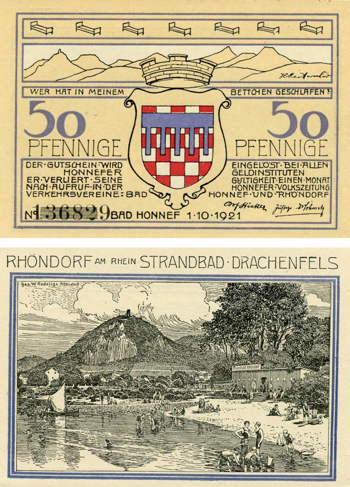 Коллекционная банкнота Германия Нотгельд 50 пфеннигов 1921 F-VF Бад-Хоннеф Разновидность 1 (Б18790)
