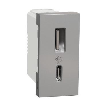 Розетка USB Schneider Electric Unica New A+C PC 45х22,5х39 мм Алюминий (NU301630)