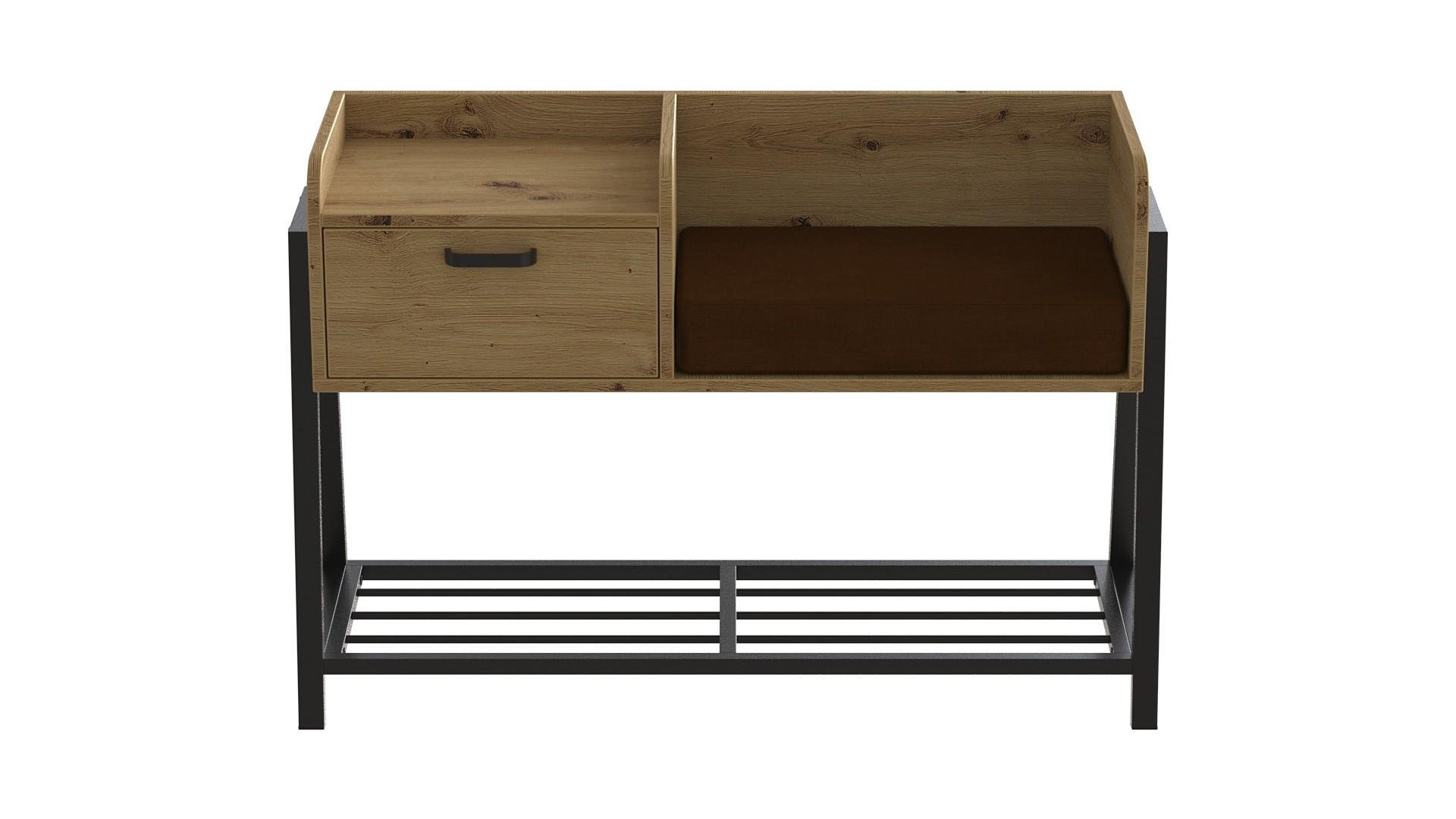 Банкетка с тумбочкой Ferrum-decor Бланка металл/ДСП 16 мм 540x1000x320 мм Черный/Дуб Артизан (FRD-103029)