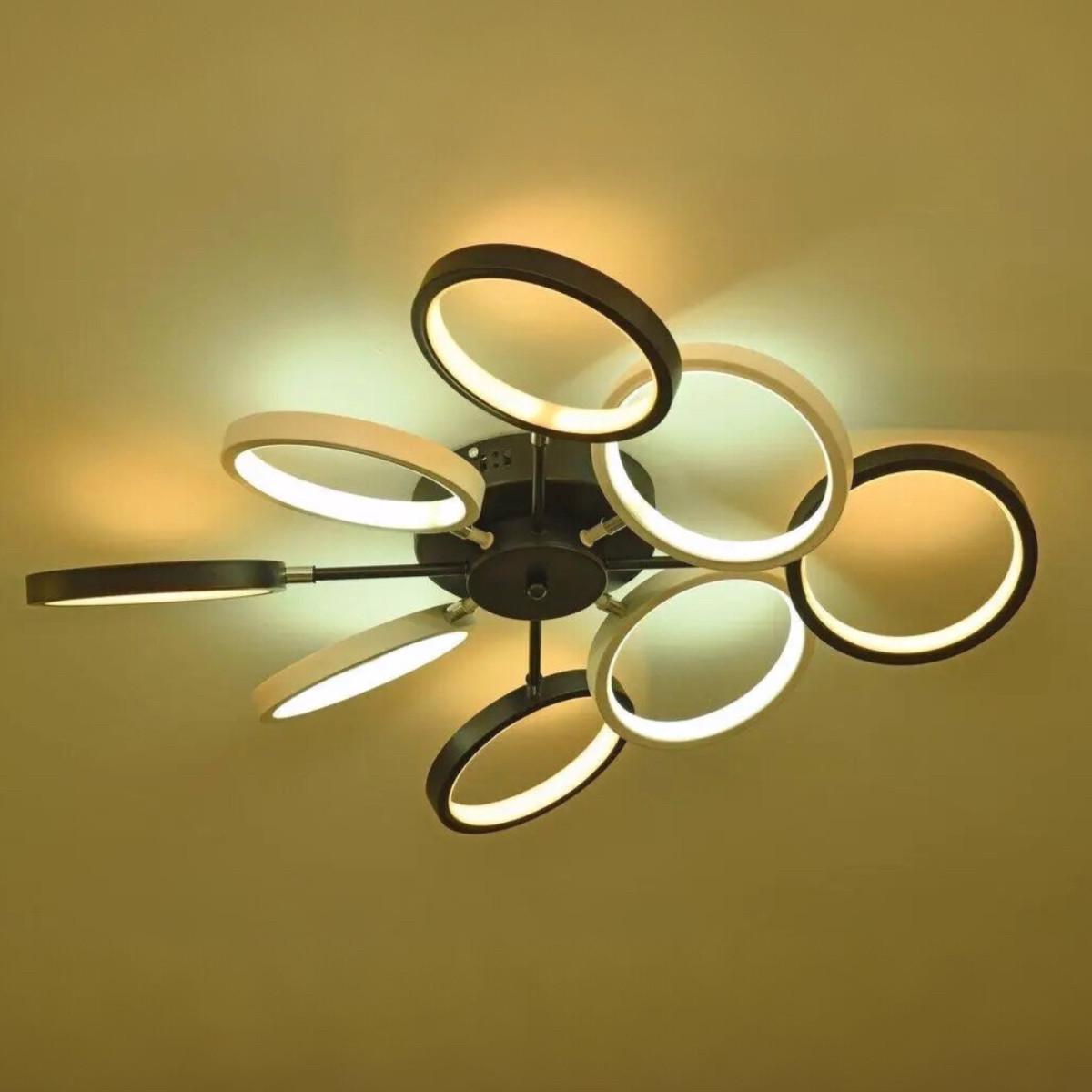 Люстра светодиодная Sirius на восемь кольцевых плафонов 176W 3000-6500К Черный/Белый (Ш 77682/8 WT+ВК)