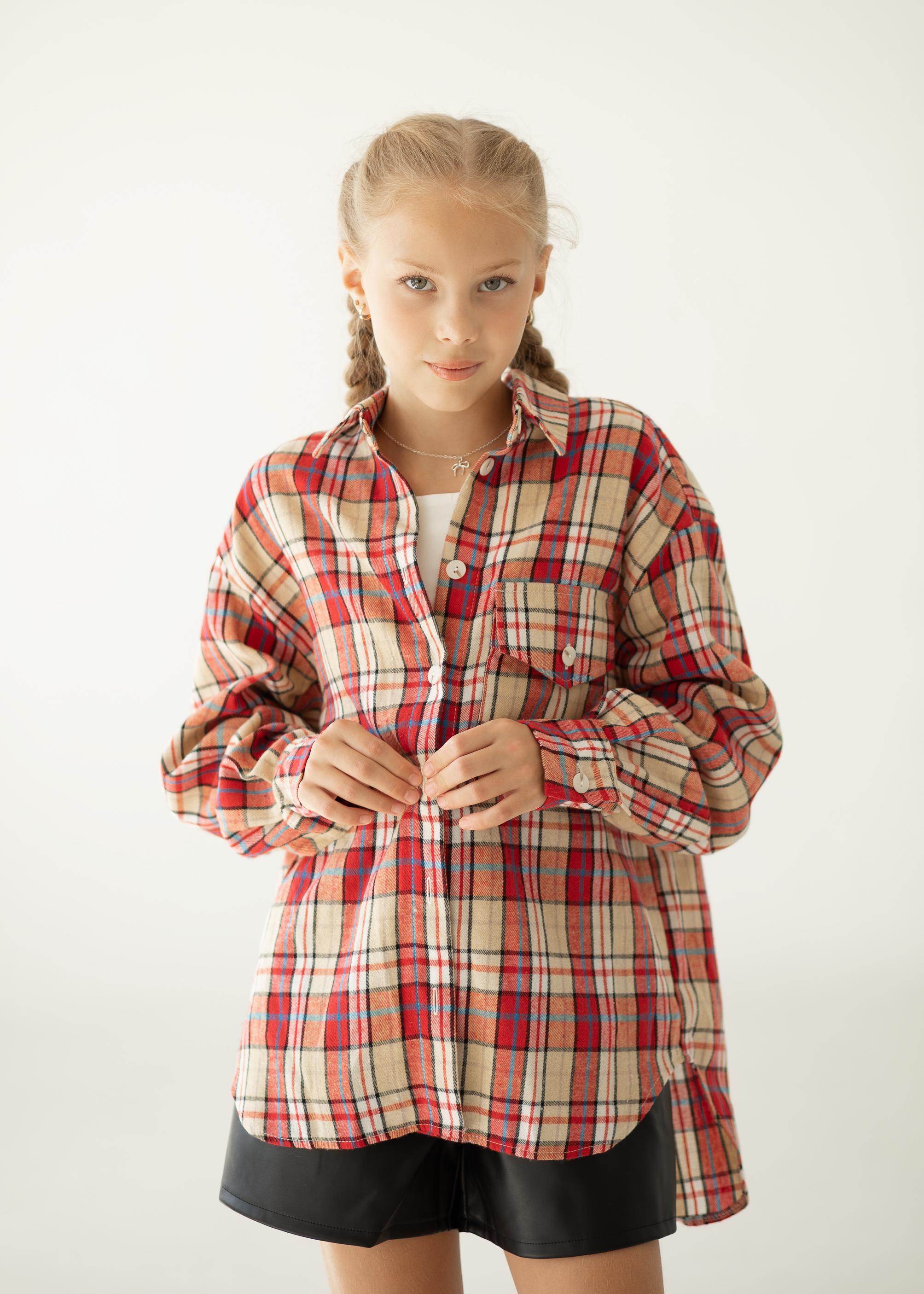 Рубашка для подростков 140 см Красно-бежевый (SR02552085140) - фото 5