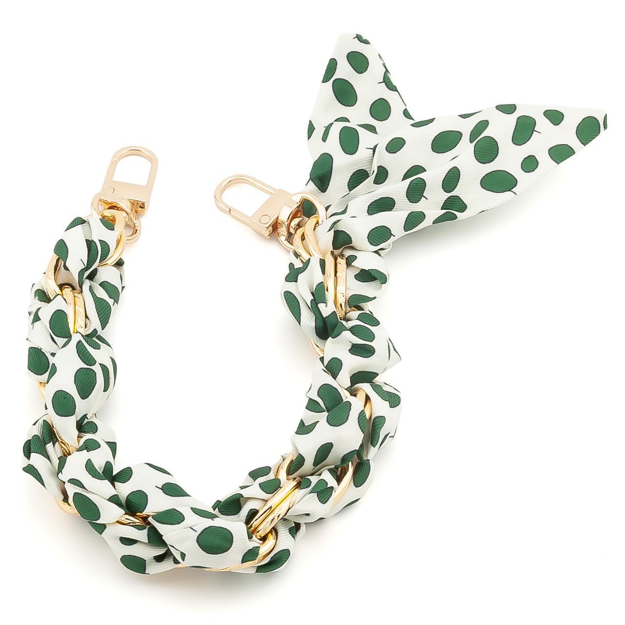 Цепь с лентой Твилли для телефона/сумки 30х1,6 см Gold Polka Dot Green принтированная (ТФ0030л05)