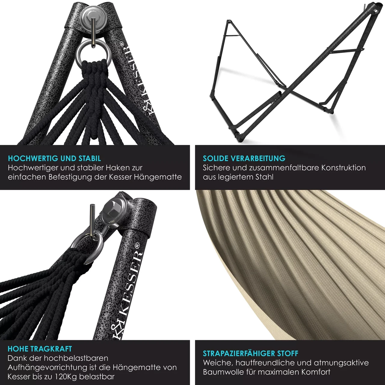Гамаки KESSER підвісний для саду та дачі 200 кг 360x120x115 см (4260729115584) - фото 3 Гамаки KESSER підвісний для саду та дачі 200 кг 360x120x115 см (4260729115584) - фото 3
