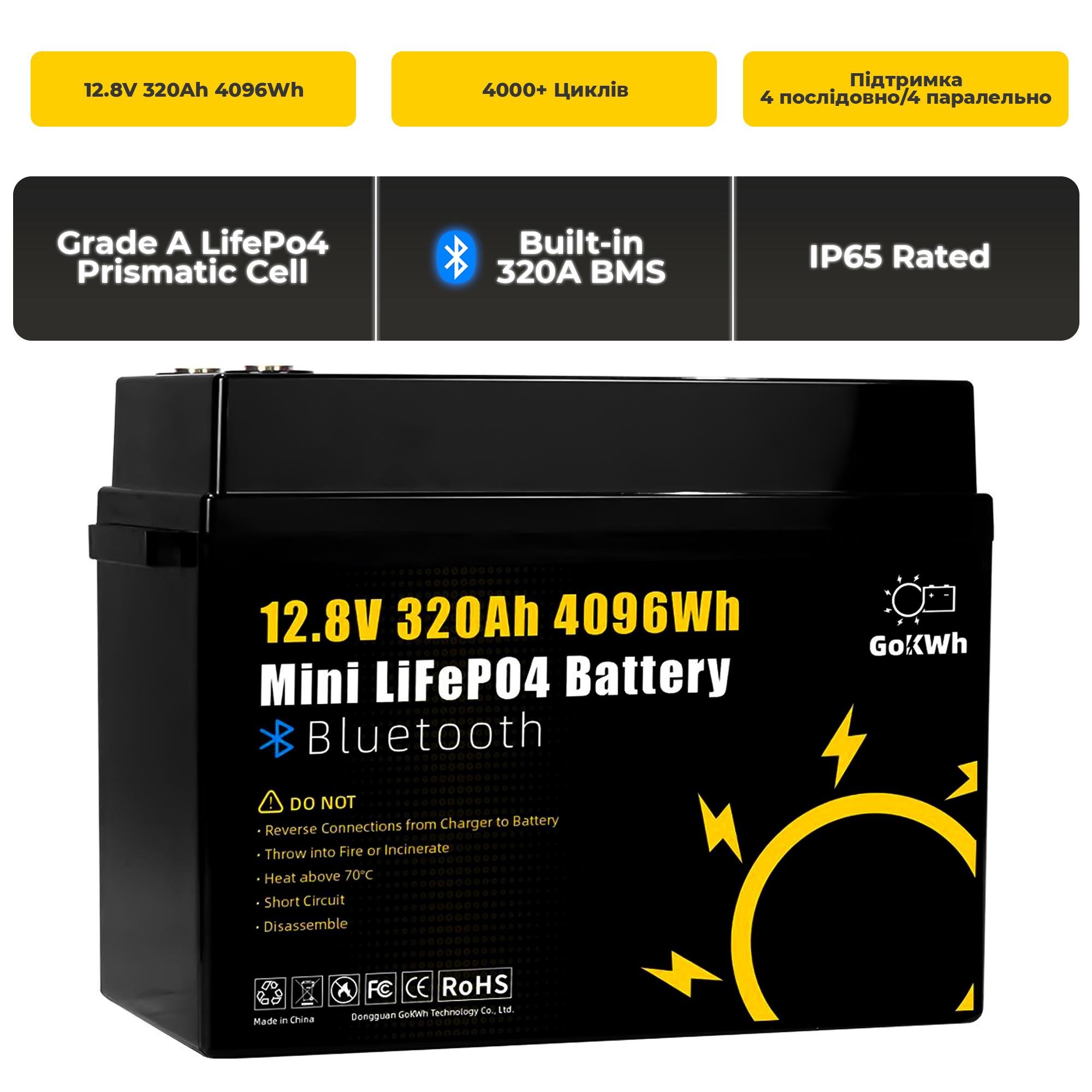 Акумулятор літій-залізо-фосфатний LiFePo4 GoKWh 12,8V 320Ah для дому c Bluetooth 5.0 (AB2-BMS-2) - фото 3
