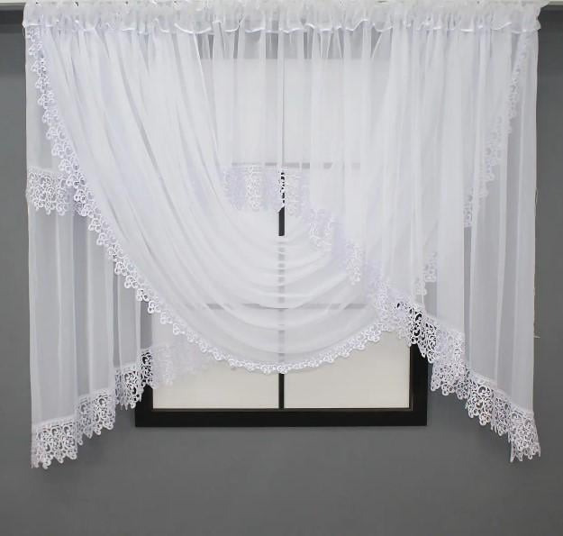 Занавеска кухонная арка шифон с макраме 400х160 см Белый (000к 51-165) Занавеска кухонная арка шифон с макраме 400х160 см Белый (000к 51-165)