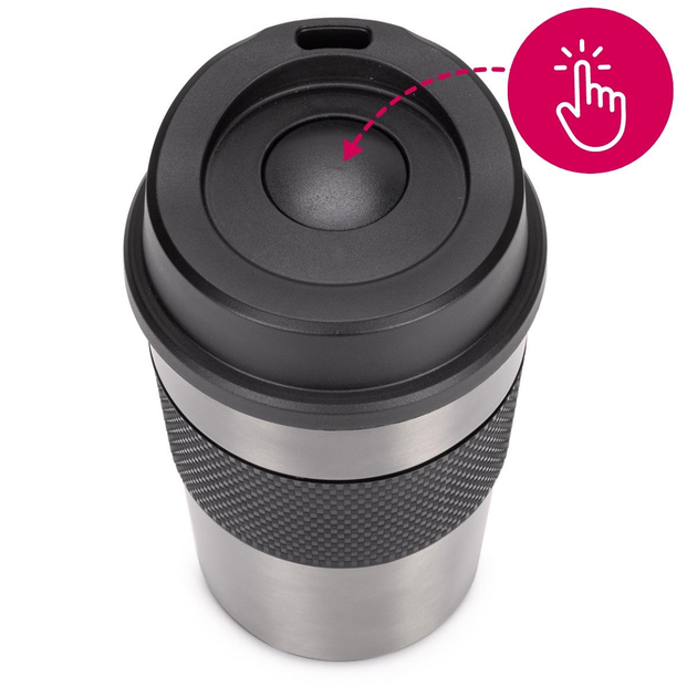 Термокружка Kamille KM-2150 из нержавеющей стали с TPR-вставкой 360 мл Стальной/Черный (150-84-2150) - фото 2