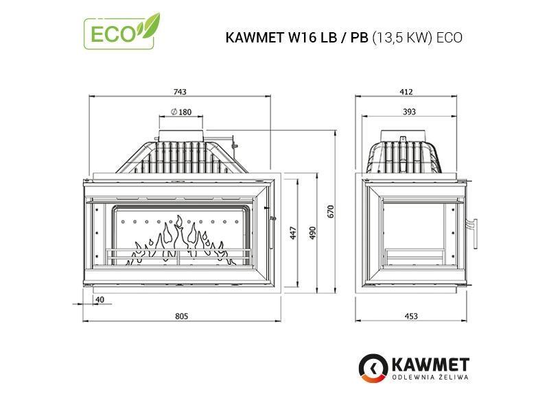 Топка каминная KAWMET W16 с правым стеклом без рамы 14,7 кВт - фото 3