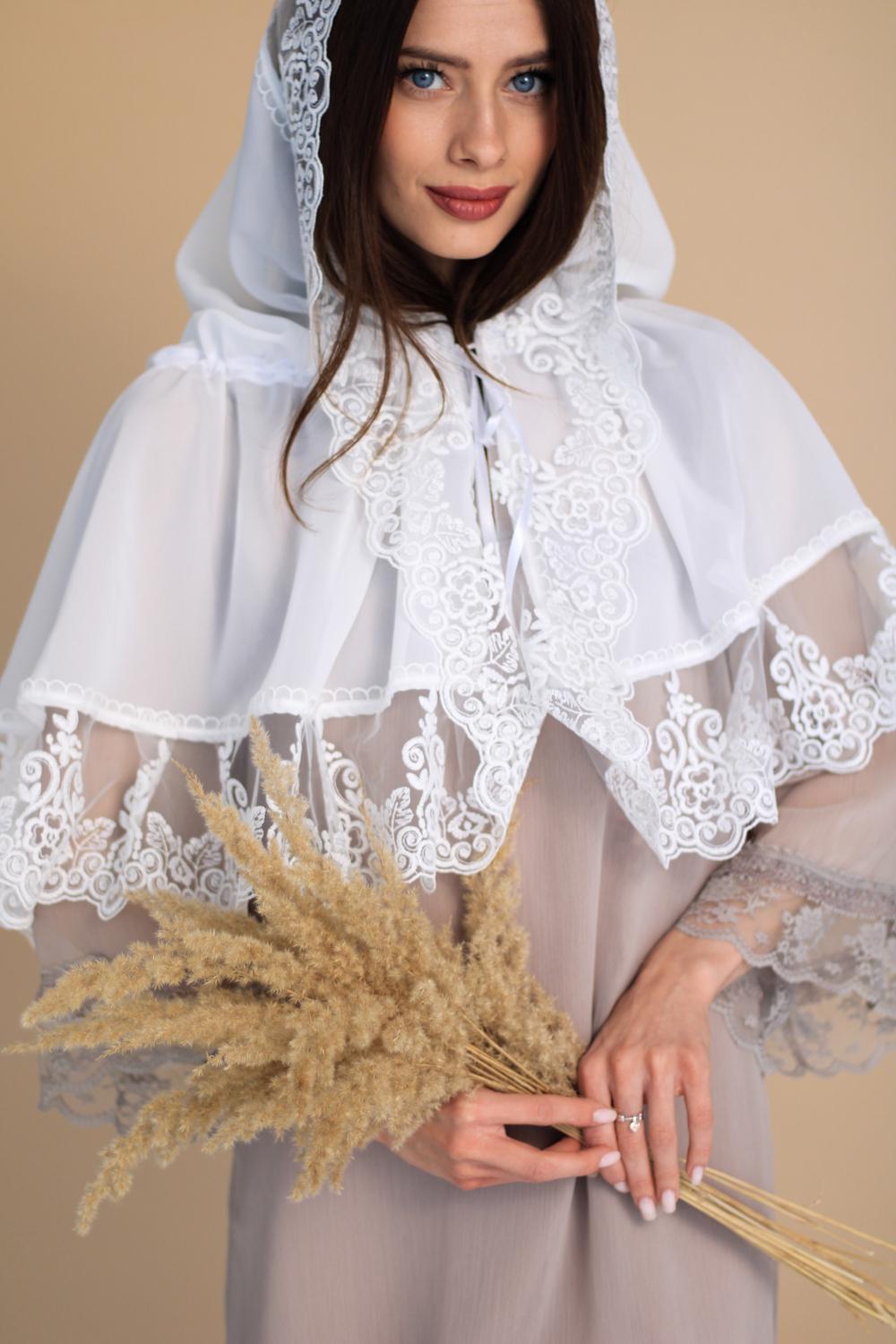 Палантин для храму на голову Ніжно-молочний (п008) - фото 9