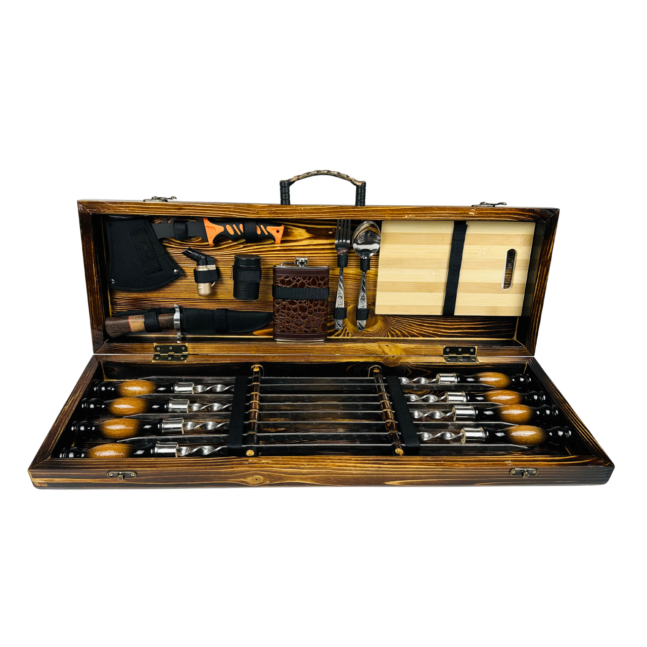 Подарочный набор шампуров для барбекю Пикник Лайт ручной работы в деревянном кейсе