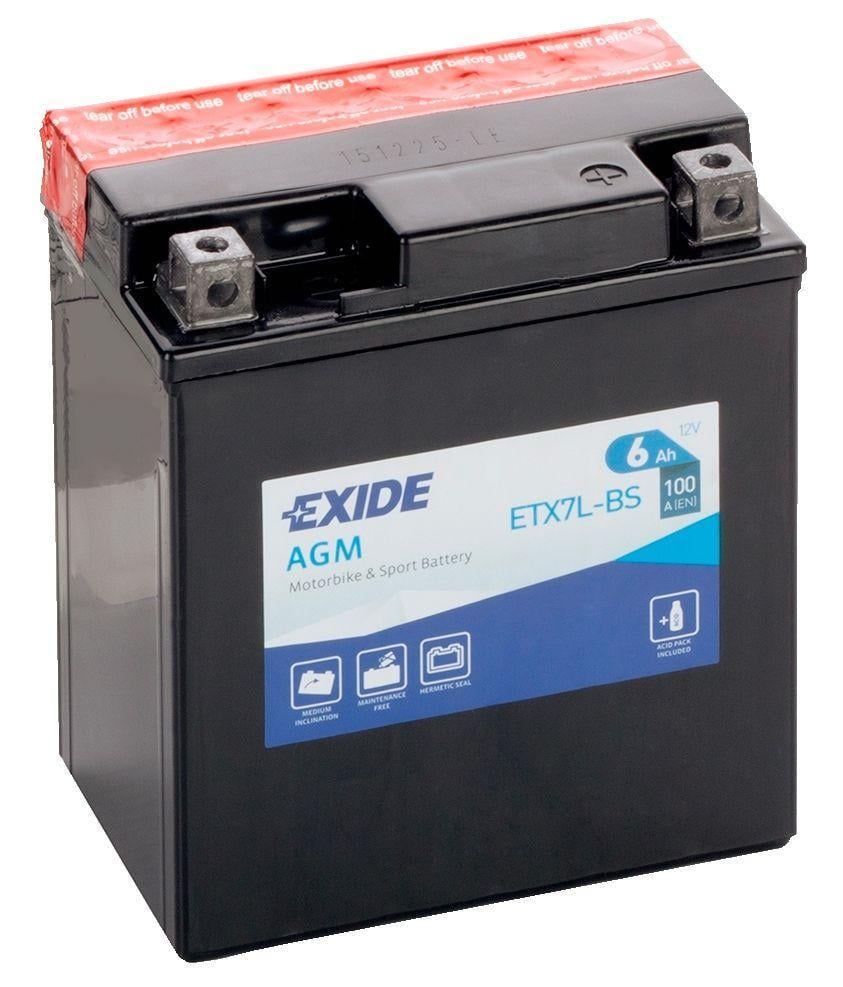 Аккумулятор мото EXIDE AGM 6СТ-6 Ah АзЕ 12V 100А EN ETX7L-BS (72833)