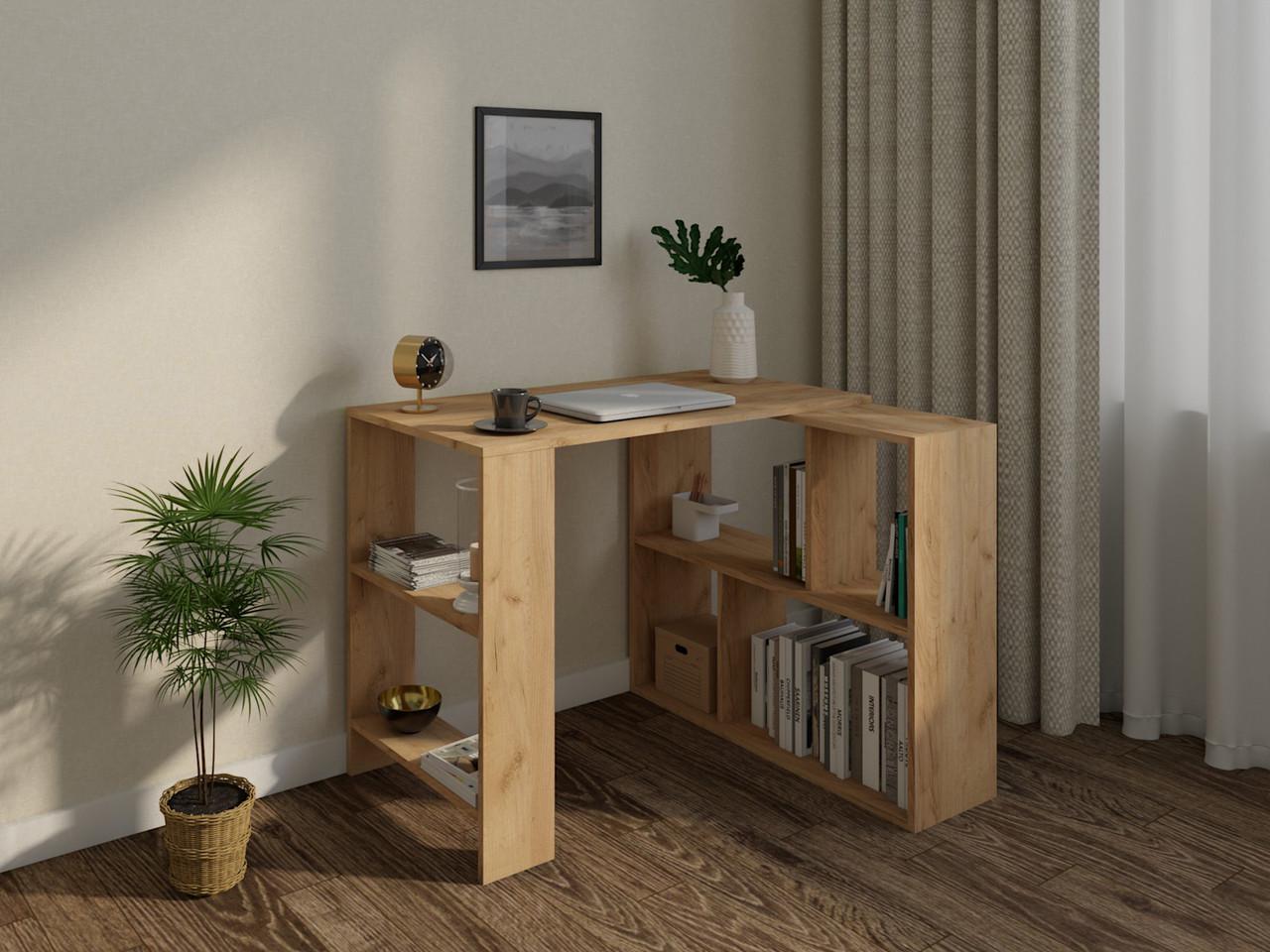 Компьютерный стол MebelProff КС-17 с полками Крафт/Золотой (26437307)