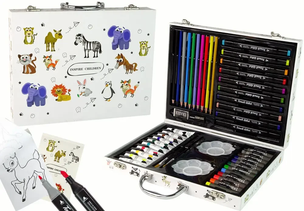 Набор для творчества для рисования с красками и фломастерами и карандашами