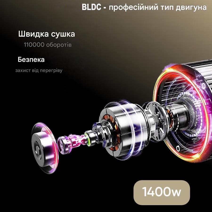 Фен для волосся VGR V-441 металевий корпус 1400 Вт Чорний/Золотистий (29903042) - фото 8