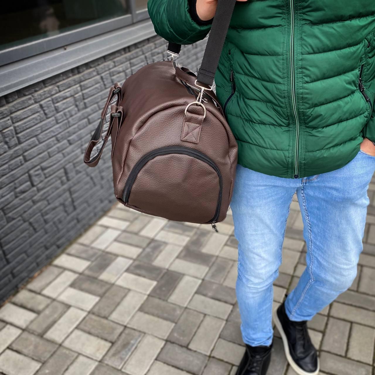 Сумка через плечо дорожная мужская с отделением для обуви 50х22х36 см Коричневый (s13) - фото 7