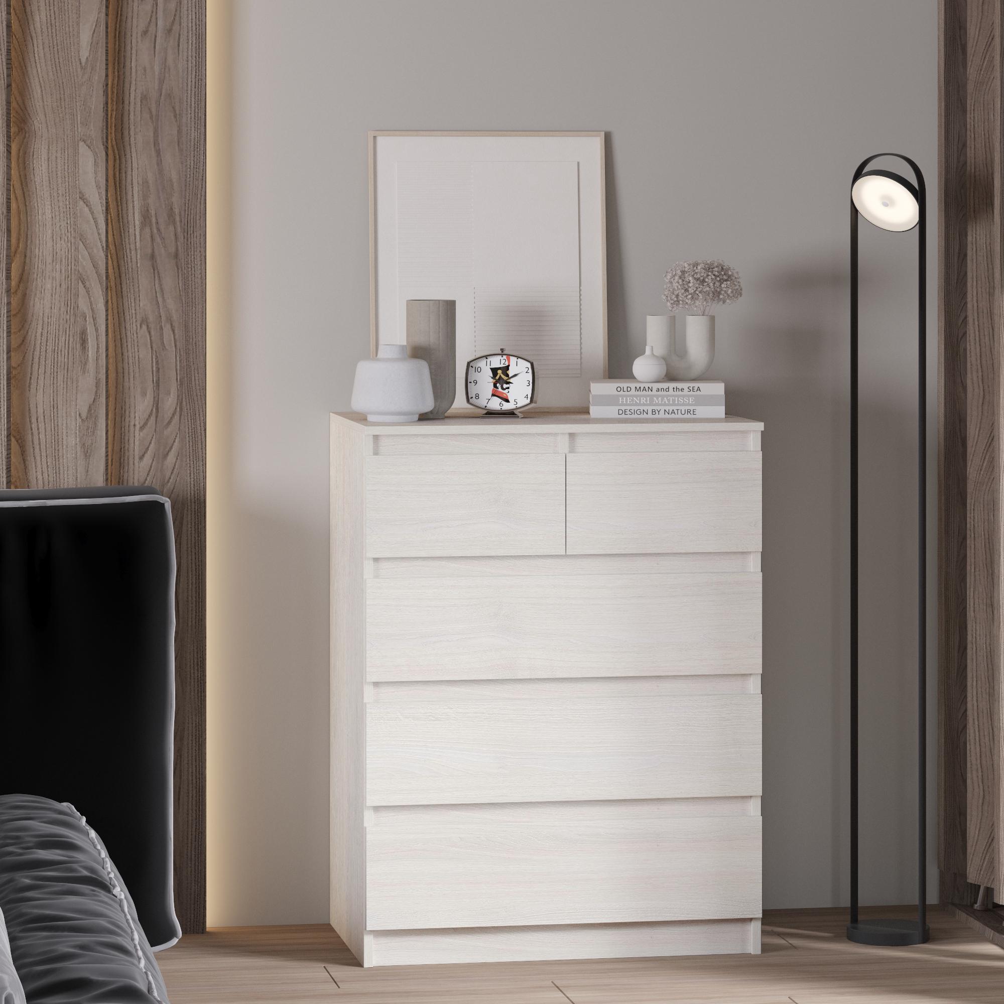 Комод на 5 ящиков без ручек Line KF2+F3 700x450x1035 мм Шамони Светлый - фото 1 Комод на 5 ящиков без ручек Line KF2+F3 700x450x1035 мм Шамони Светлый - фото 1