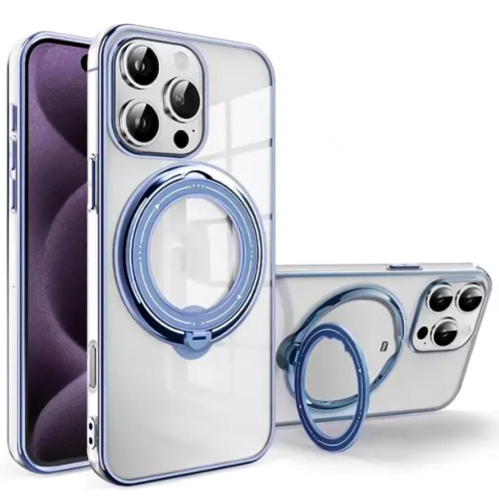 Силиконовый чехол накладка Clear Case для iPhone 16 Pro с металлическим кольцом - держателем Синий Силиконовый чехол накладка Clear Case для iPhone 16 Pro с металлическим кольцом - держателем Синий