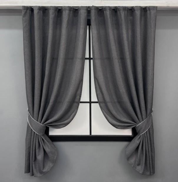 Комплект коротких штор лен/мешковина 1,3х1,7 м 2 шт. Графитовый (1235ш) Комплект коротких штор лен/мешковина 1,3х1,7 м 2 шт. Графитовый (1235ш)