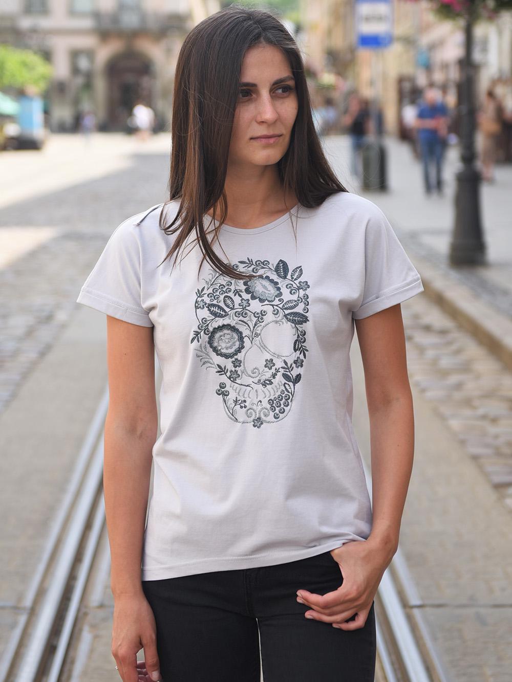 Футболка-туника с вышивкой BATIAR Петриковский череп XXL Светло-серый Футболка-туника с вышивкой BATIAR Петриковский череп XXL Светло-серый