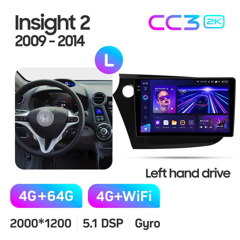 Автомагнитола штатная Teyes CC3 2К для Honda Insight 2 LHD 2009-2014 Android CC3 2К 4+64G Wi-Fi+4G (1870901636) - фото 2