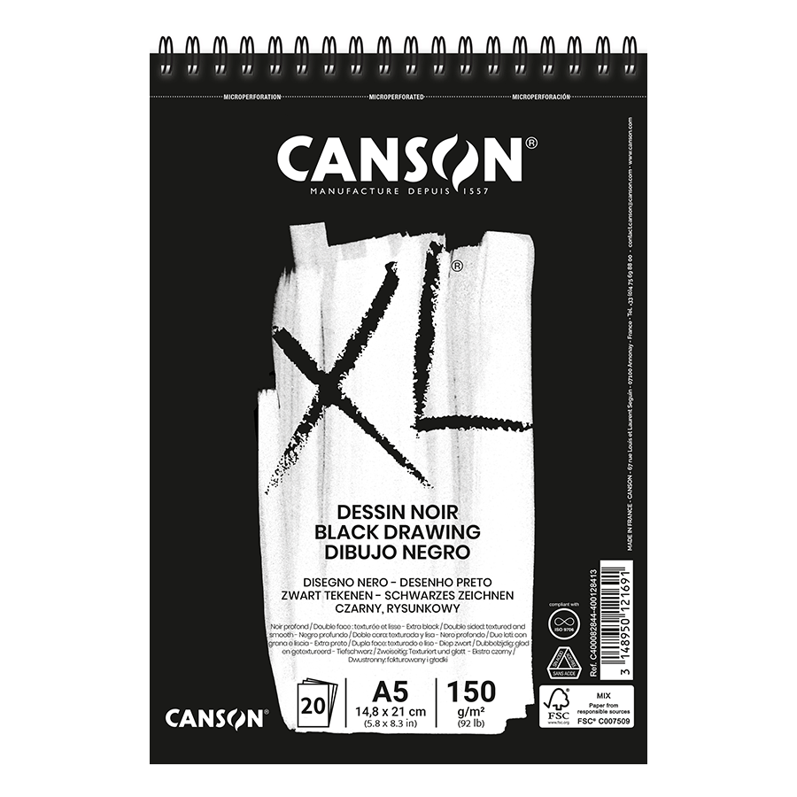 Альбом для графики Canson XL Dessin Black на спирале 150 г/кв. м 20 л. А5 Черный (C400082844)