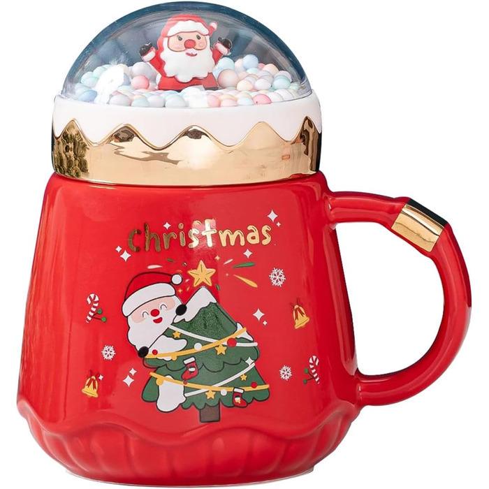 Кружка кофейная рождественская с декоративной крышкой и ложкой 420 мл Красная (TSLBW)