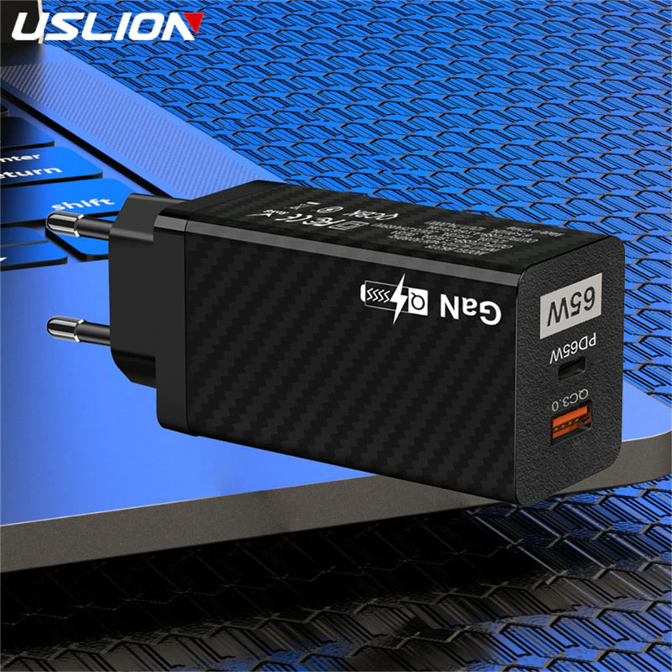 Зарядний пристрій USLION GaN Carbon 65 Вт PD Quick Charge + кабель 100 Вт (9653417) - фото 2