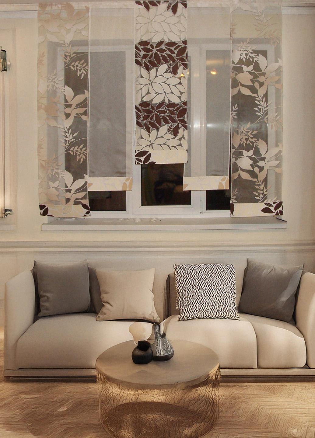 Комплект панельних фіранок Firanka Plants карниз 180 см 5 шт. Шоколадний з бежевим (21_9п)