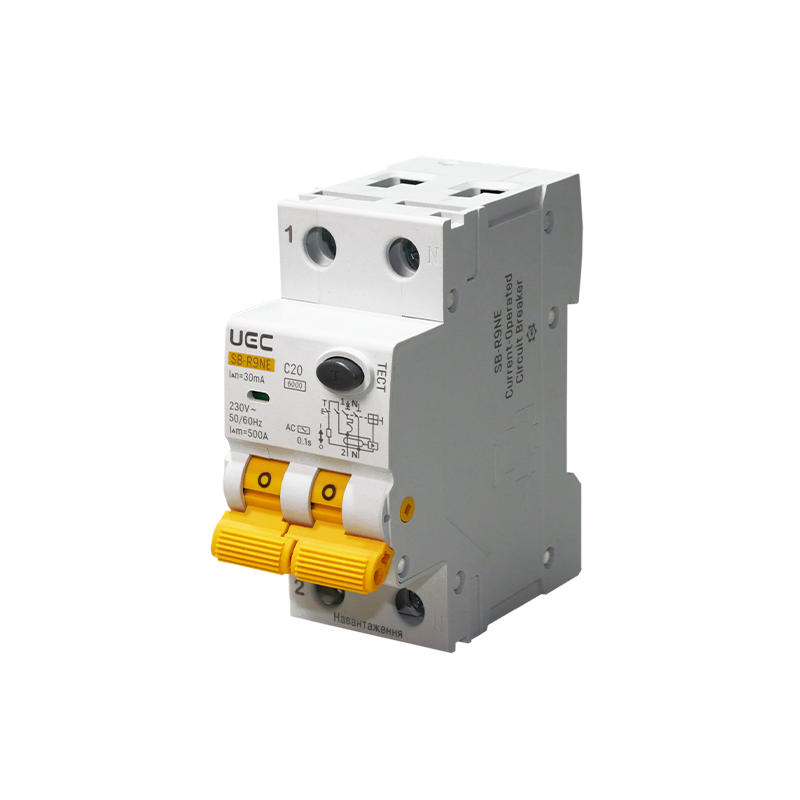 Дифференциальный выключатель UEC SB-R9NE 2P 20А 30мА 6кА тип АС (RCBO60-2-020-C-030-AC)