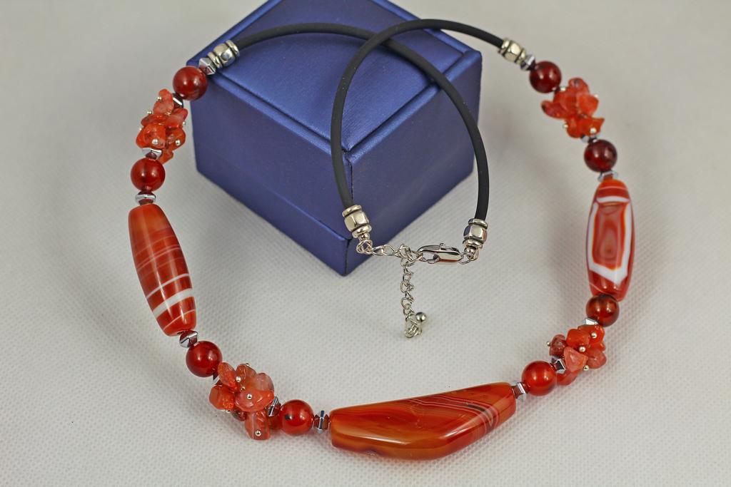 Чокер сердолик большой камень 60 см Серебристый (29528151)