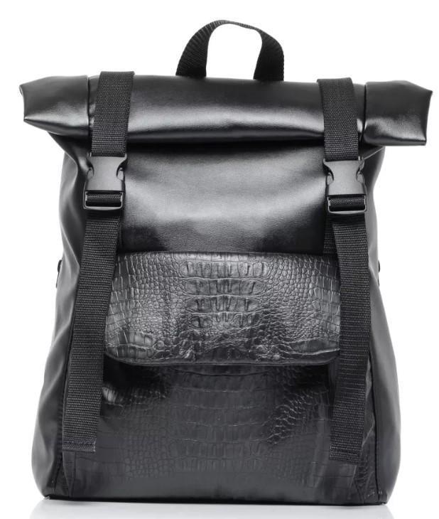 Рюкзак ролл Sambag унисекс RollTop Milton принт крокодила с клапаном Черный (24251070)