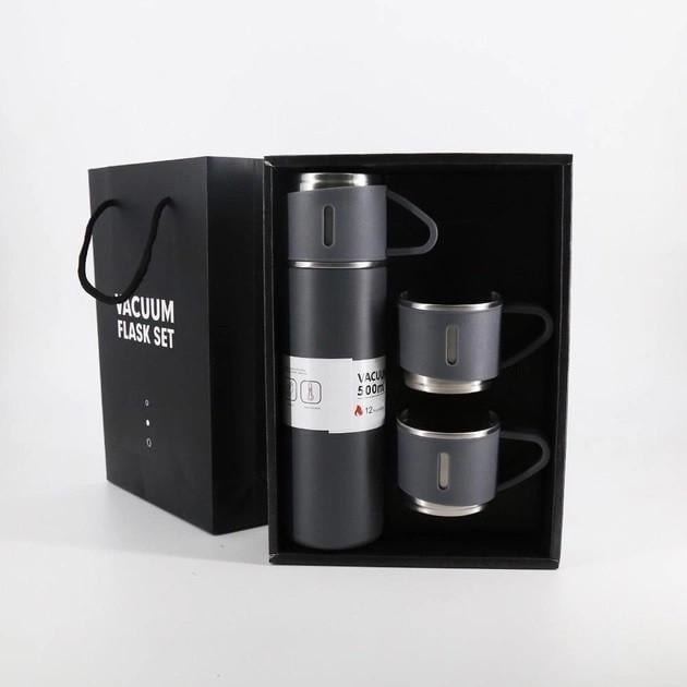 Термос с 3 кружками вакуумный подарочный набор 500 мл Черный (2134436825)