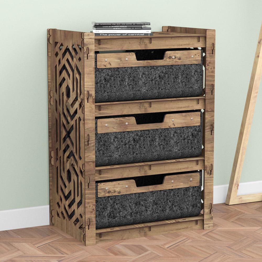 Комод в гостиную деревянный Hexagonica Chevron на 3 ящика черные корзины 750х528х345 мм (111190) - фото 3 Комод в гостиную деревянный Hexagonica Chevron на 3 ящика черные корзины 750х528х345 мм (111190) - фото 3