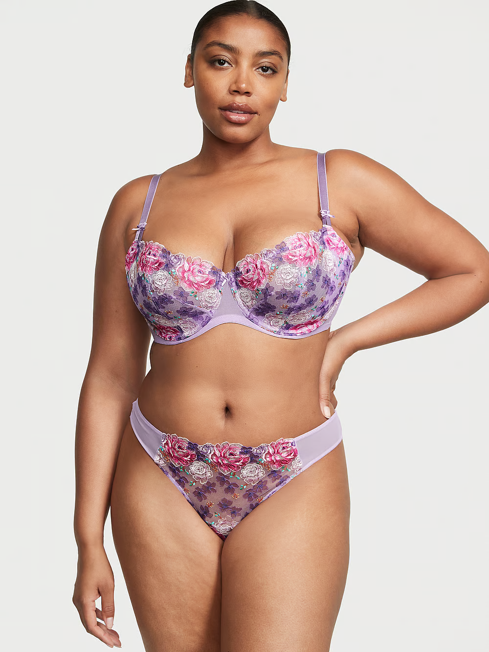 Бюстгальтер мереживний без пуш ап Victoria's Secret Dream Angels Wicked Unlined Floral Embroidery Balconette Bra 70B Фіолетовий (21900336) - фото 3