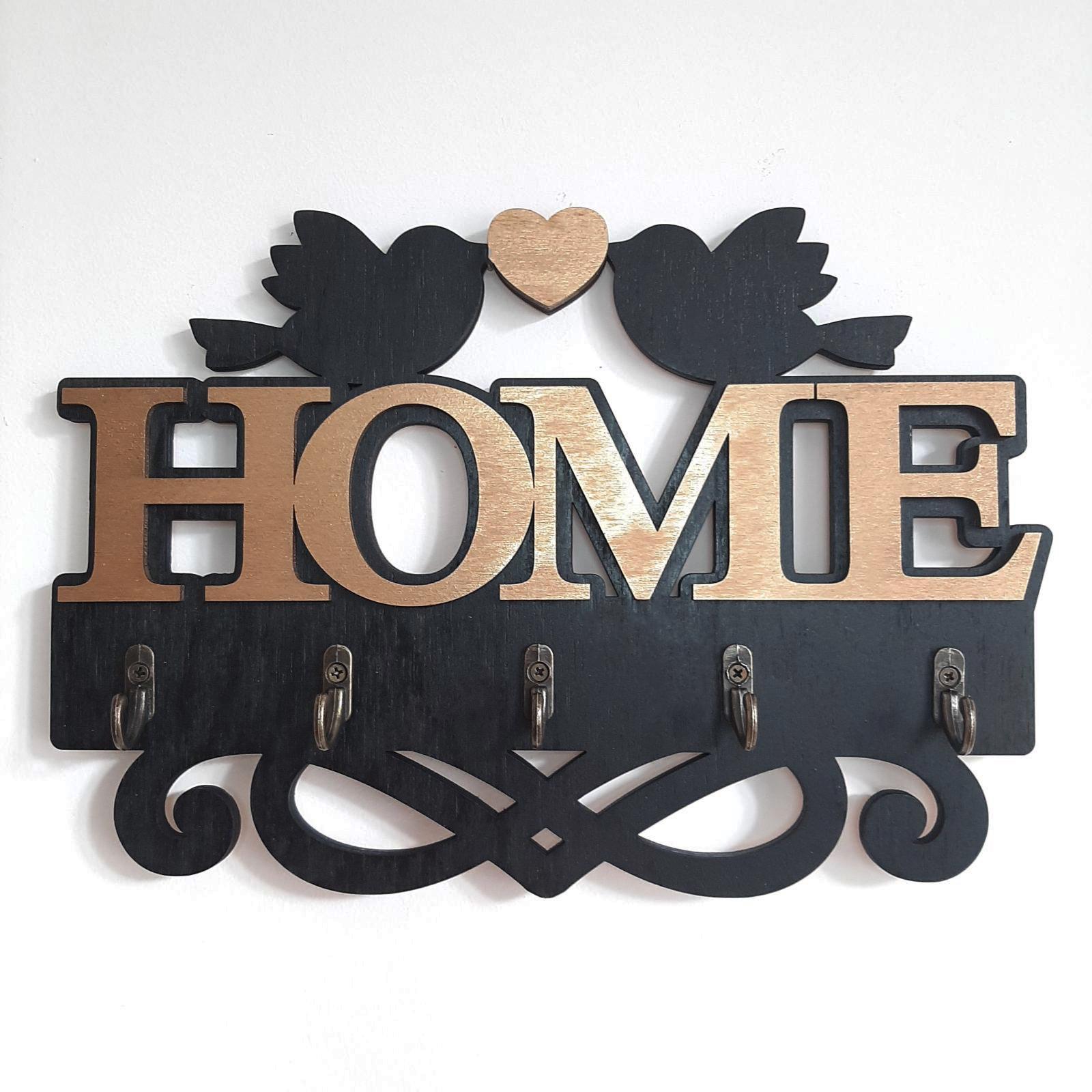 Ключница настенная деревянная HouseWood HOME Черно-золотой матовый
