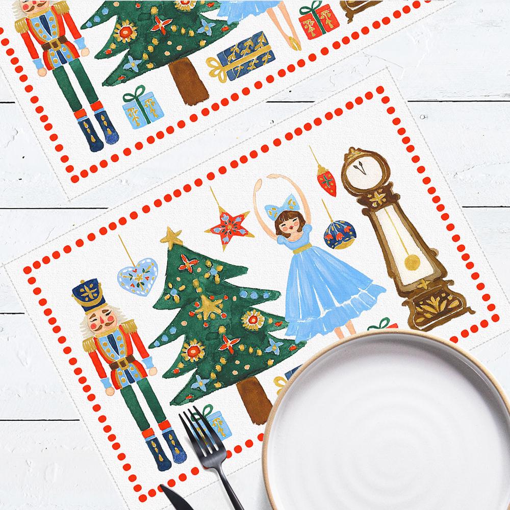 Салфетка тканевая сервировочная Presentville под тарелку Щелкунчик на белом фоне 40х27 см 2 шт. (SRVS_O_23NG052)