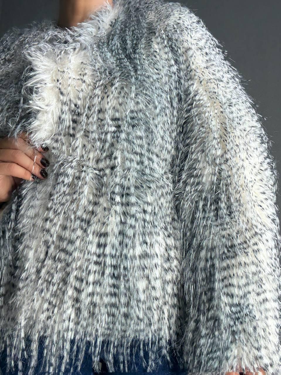 Шуба женская Fancy Matinee 111 искусственный мех перо короткая L Серый (4841) - фото 6