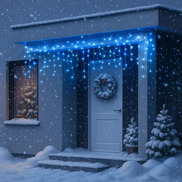 Гирлянда бахрома уличная 105 LED 6 м от сети черная нить Синий