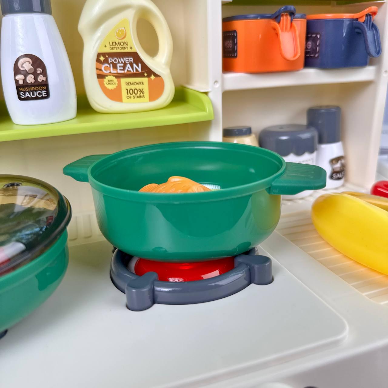 Детская кухня с паром/светом/звуком/посудой/овощами/холодильником 63 элемента 70 см (29480938) - фото 4