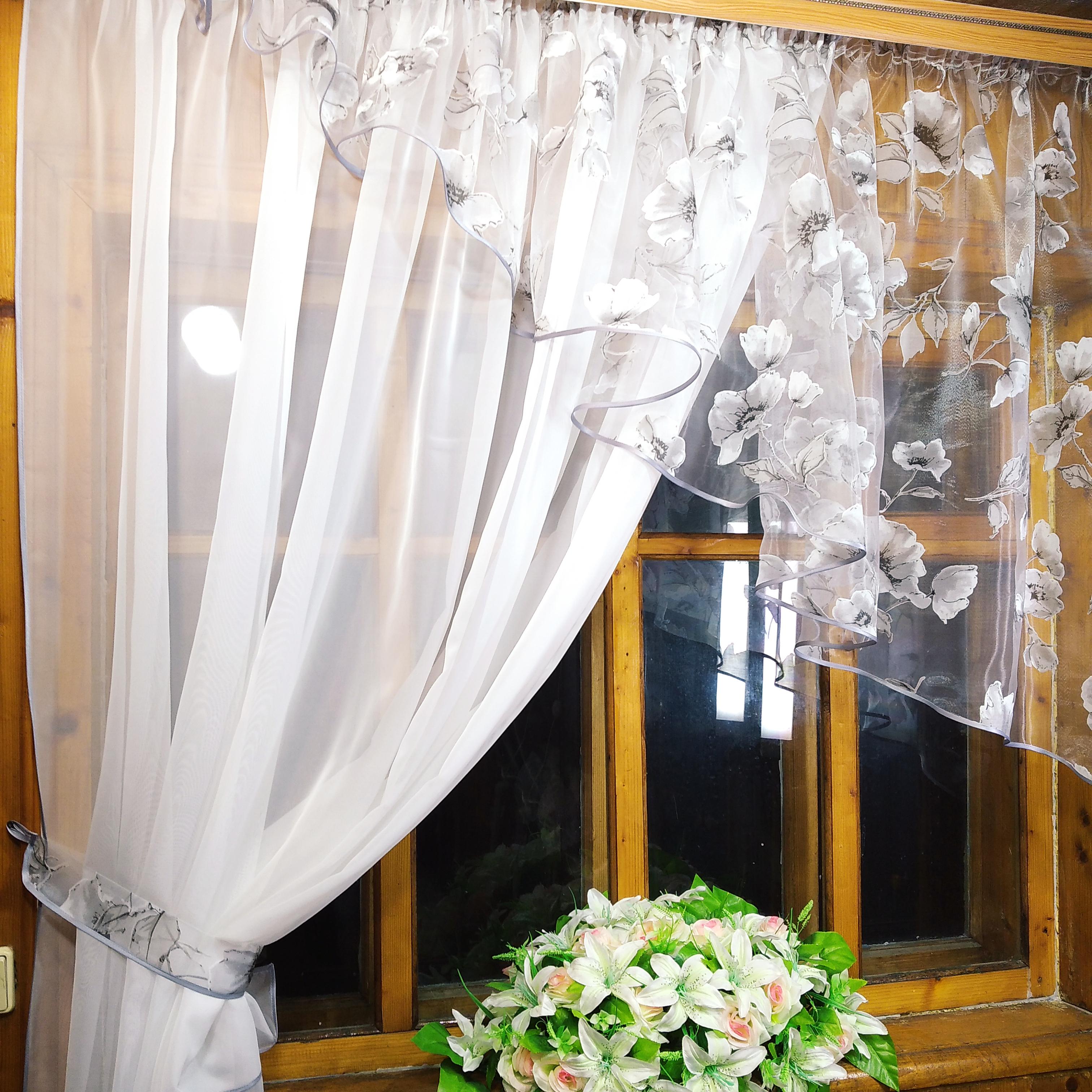 Занавеска короткая готовая Анжелика Маки левая Белый/Серый - фото 2 Занавеска короткая готовая Анжелика Маки левая Белый/Серый - фото 2