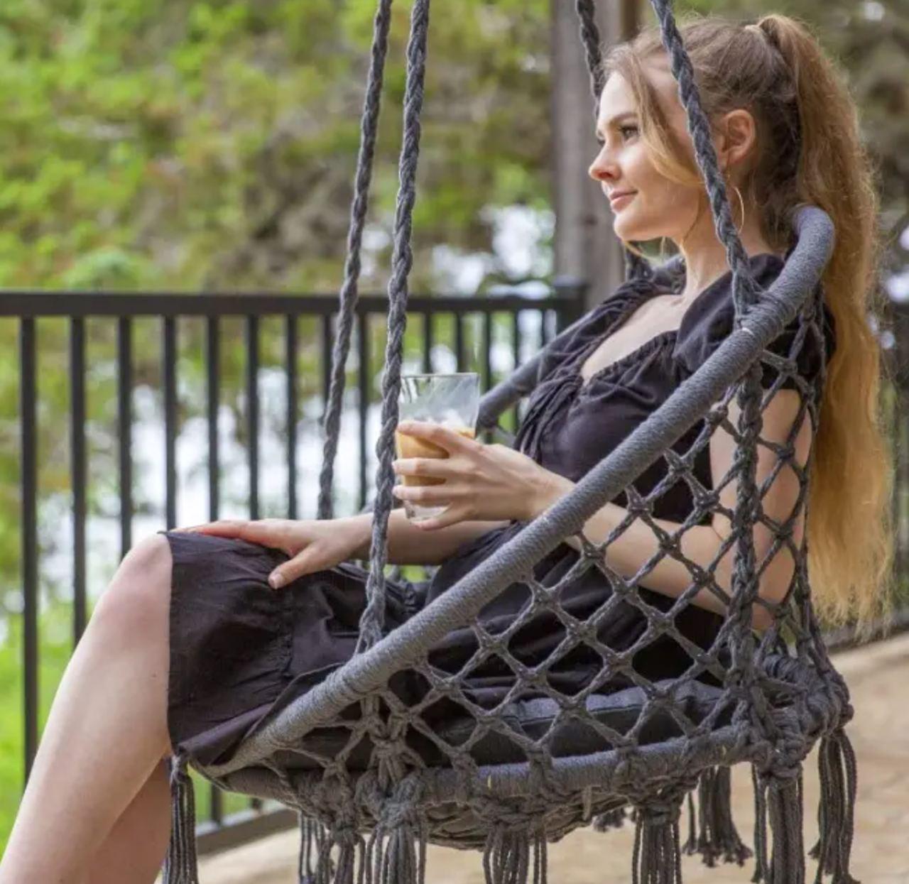 Садове підвісне крісло-гойдалка Бохо з подушкою Bonro B-092-2 Grey до 120 кг Сірий - фото 3