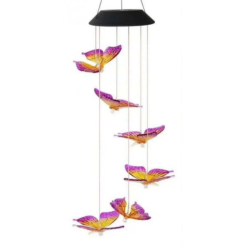 Лампа на солнечной батарее уличная Музыка ветра Бабочки 6 LED подвесная Разноцветный (МХ-00009017)