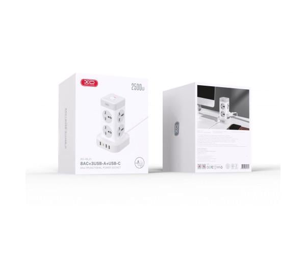 Удлинитель сетевой Xo WL21 Tower Shaped 8AC socket 3USB-A 1USB-C 2 м White - фото 2