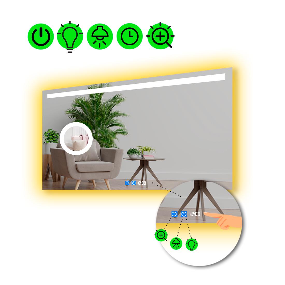 Зеркало с LED подсветкой Benita с двумя сенсорами и линзой с подсветкой 120x80 см (8776166)