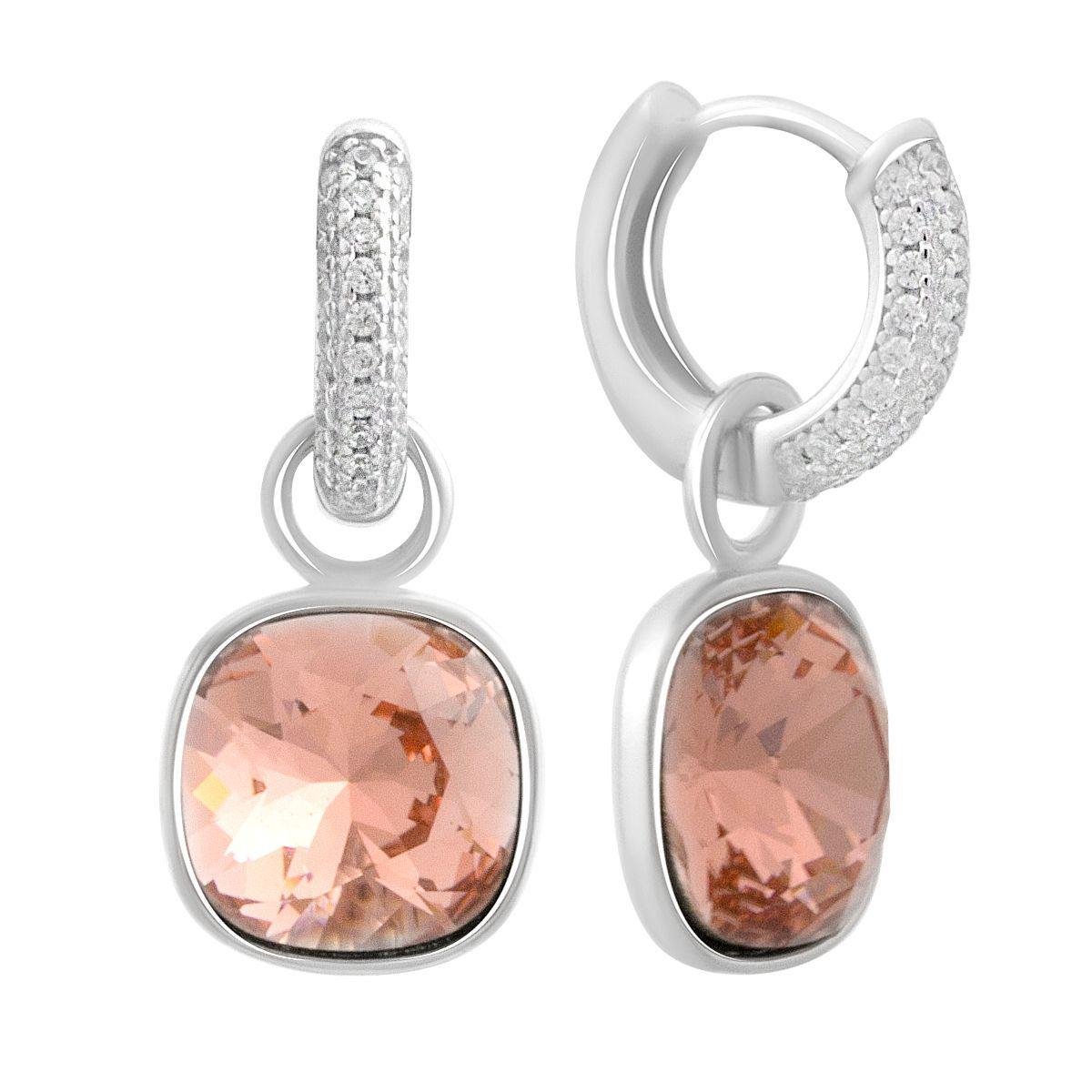 Срібні сережки-кільця з персиковим фіанітом Срібні сережки-кільця з персиковим фіанітом