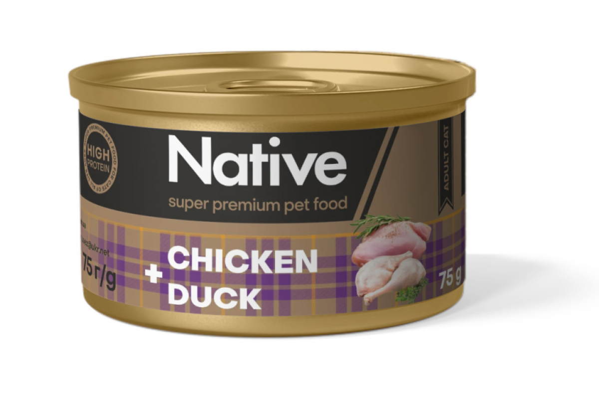 Корм для котів натуральний консервований NATIVE з куркою і качкою 75 г (2644182348)